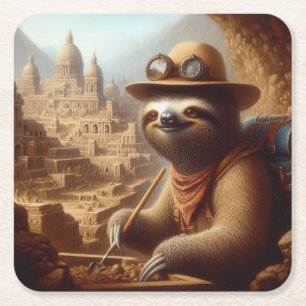 Dessous De Verre Carré Archéologue Sloth