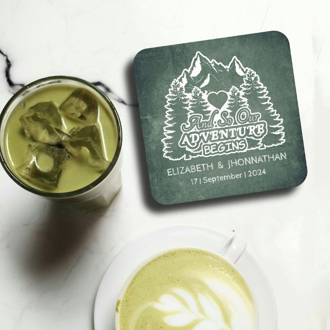 Dessous De Verre Carré Ardoise verte rustique Érable de montagne Mariage (Créateur téléchargé)