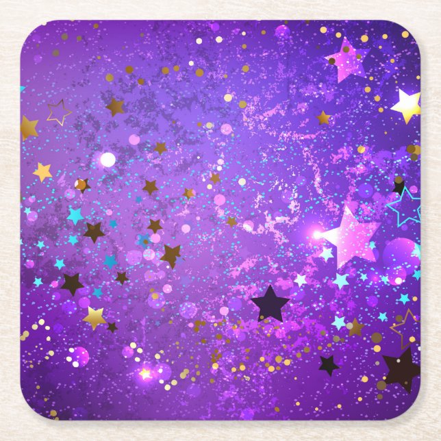 Dessous De Verre Carré Arrière - plan de feuille violet avec étoiles (Devant)