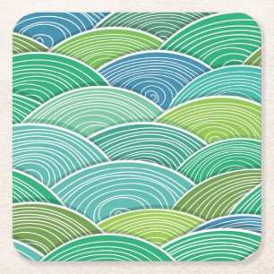 Dessous De Verre Carré Arrière - plan des vagues vertes abstraites