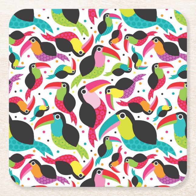 Dessous De Verre Carré arrière - plan exotique d'oiseau de toucan du (Devant)