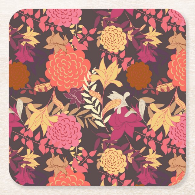 Dessous De Verre Carré Arrière - plan floral 2 (Devant)