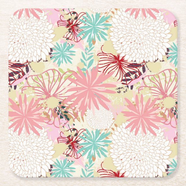 Dessous De Verre Carré Arrière - plan floral 4 (Devant)