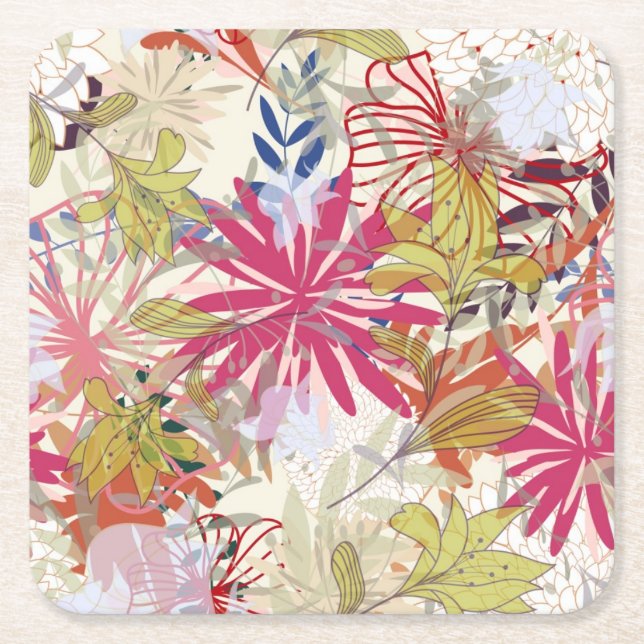 Dessous De Verre Carré Arrière - plan floral 6 (Devant)