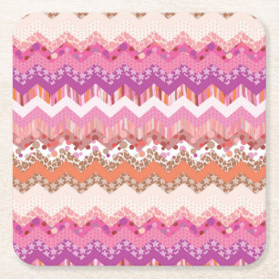 Dessous De Verre Carré Arrière - plan rose de zigzag