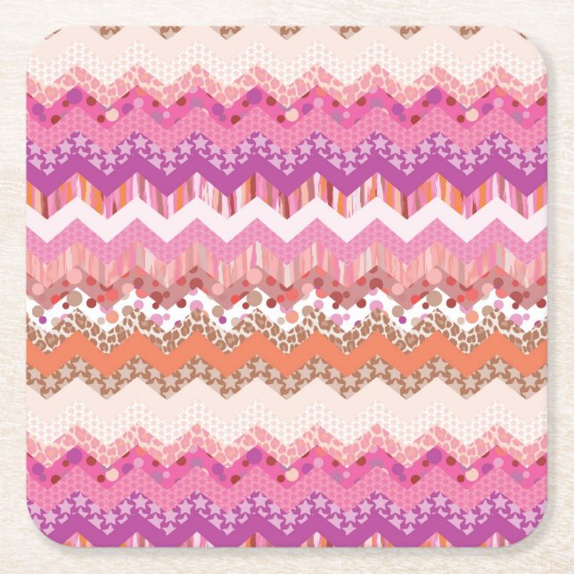 Dessous De Verre Carré Arrière - plan rose de zigzag (Devant)