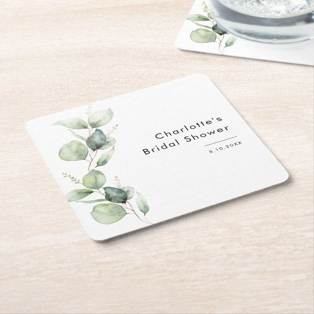 Dessous De Verre Carré Arrosage de mariage verdure élégante d'eucalyptus (Incliné)