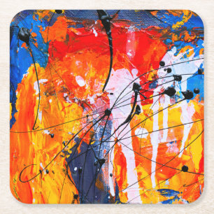 Dessous De Verre Carré Art coloré Peinture Abstraite à l'huile