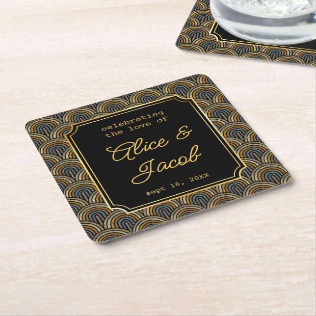 Dessous De Verre Carré Art Deco Embroidered-Style Wedding  (Incliné)