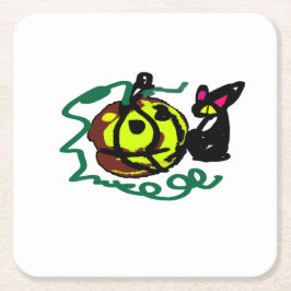 Dessous De Verre Carré Art d'Halloween de chat noir