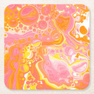 Dessous De Verre Carré Art fluide rose et orange