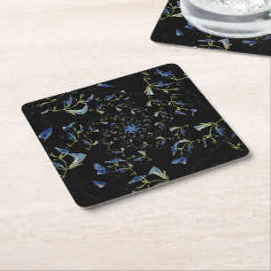 Dessous De Verre Carré Art fractal bleu et noir Sage
