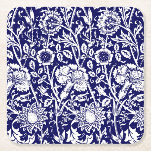 Dessous De Verre Carré Art Nouveau Carnation Damask, Navy et Blanc