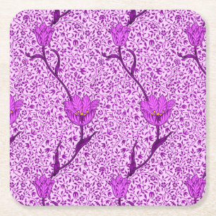 Dessous De Verre Carré Art Nouveau Tulip Damask, Violet et Orchidée