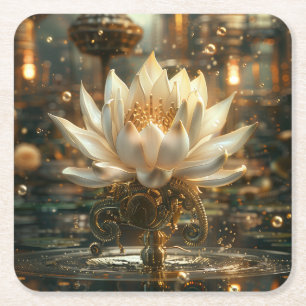 Dessous De Verre Carré Art numérique blanc Lotus à vapeur