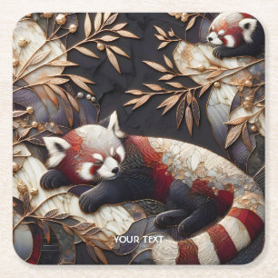 Dessous De Verre Carré Art Panda Rouge Imaginaire mignon