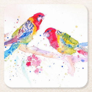 Dessous De Verre Carré Art perroquet peinture aquarelle Aqua Turquoise