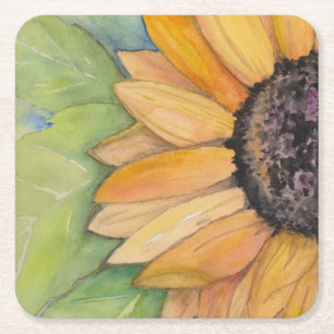 Dessous De Verre Carré Art rustique de l'aquarelle de tournesol