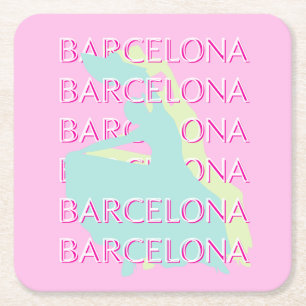 Dessous De Verre Carré Art Voyage de Barcelone, Espagne Art Voyage, Rose