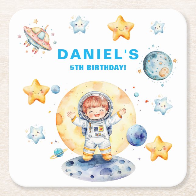 Dessous De Verre Carré Astronaut Space Theme Custom Birthday Party (Devant)