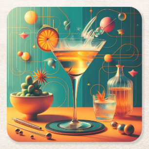 Dessous De Verre Carré Atomic Futuristic Cosmic Storm Martini