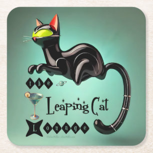 Dessous De Verre Carré Atomique Futuriste Le Leaping Cat Lounge