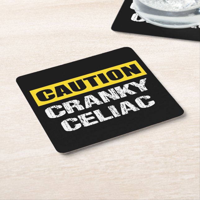 Dessous De Verre Carré Attention Cranky Celiac Funny Signal d'avertisseme (Incliné)