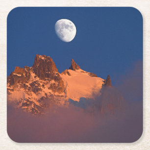Dessous De Verre Carré Au lever du soleil   Aiguille du Plan Chamonix, Fr