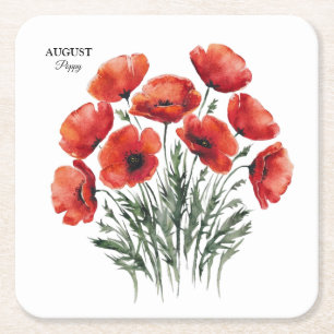 Dessous De Verre Carré August Poppy Bloom - Cadeau d'anniversaire personn