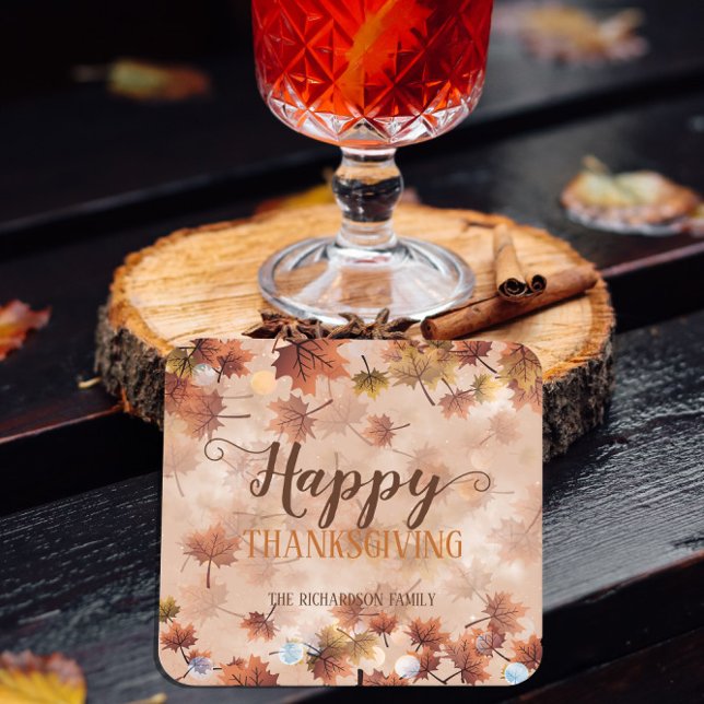 Dessous De Verre Carré Automne Automne Bon thanksgiving Feuille Brown (Créateur téléchargé)