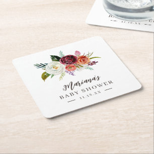 Dessous De Verre Carré Automne Boho Blooms Baby shower personnalisé