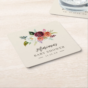 Dessous De Verre Carré Automne Boho Blooms Baby shower personnalisé