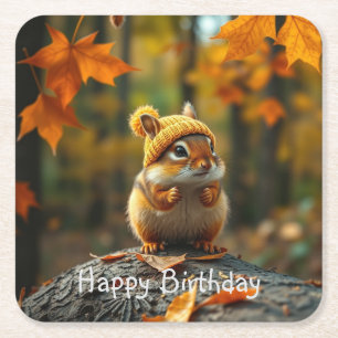 Dessous De Verre Carré Automne Chipmunk Anniversaire