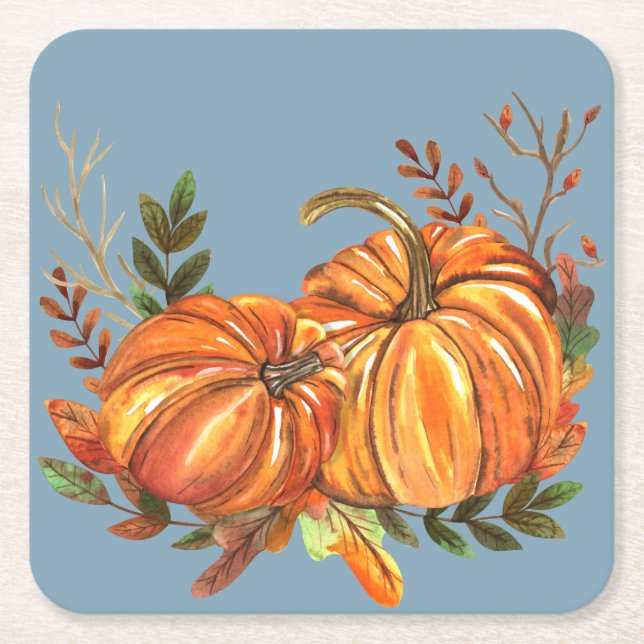 Dessous De Verre Carré Automne Citrouille Dusty Blue (Devant)