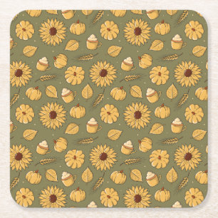 Dessous De Verre Carré Automne Citrouille Épices Halloween Thanksgiving H