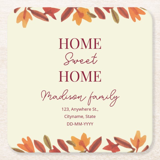 Dessous De Verre Carré Automne Maison Sweet Maison ouverte Ménage (Devant)