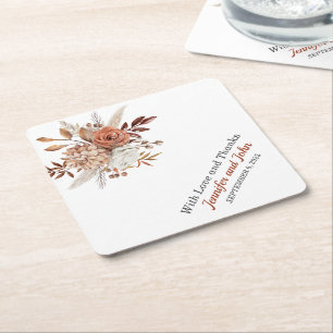 Dessous De Verre Carré Automne Terracotta Rustique Floral Mariage