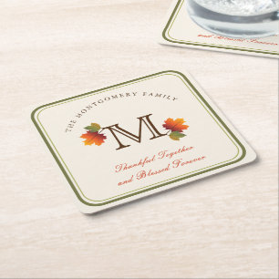Dessous De Verre Carré Autumn/Fall Feuilles Famille Monogramme Thankgivin