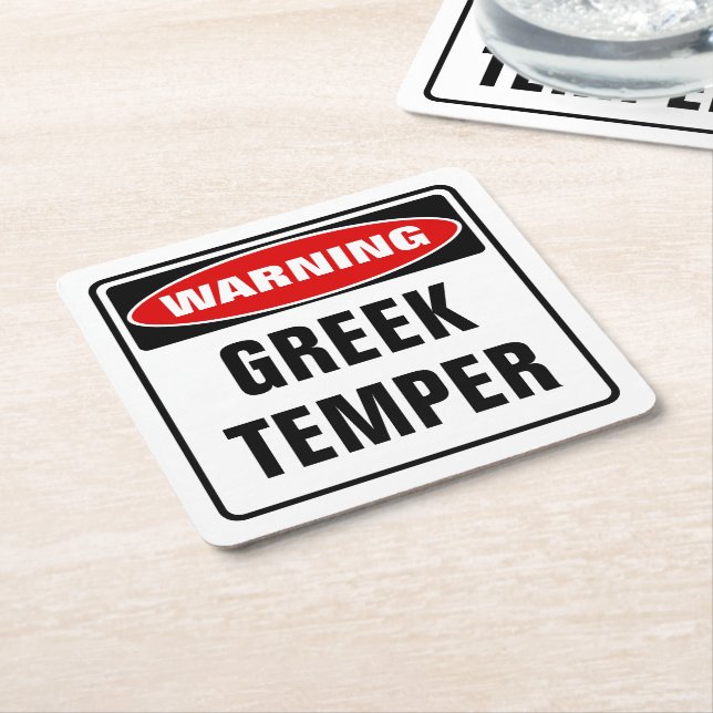 Dessous De Verre Carré Avertissement Temper grec (Incliné)