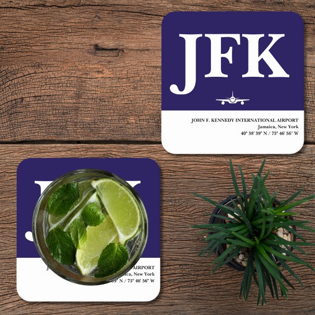 Dessous De Verre Carré Aviation Airport Code Airplane Blue White Pilot (Créateur téléchargé)