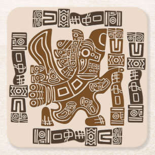 Dessous De Verre Carré Aztec Eagle Guerrier Tribal Art antique