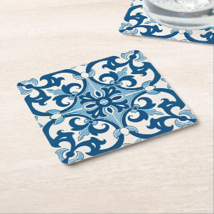 Dessous De Verre Carré Azulejo Fleur de Lis Style Pattern