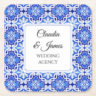Dessous De Verre Carré Azulejo Portugais Méditerranéen Bleu Aquarelle 