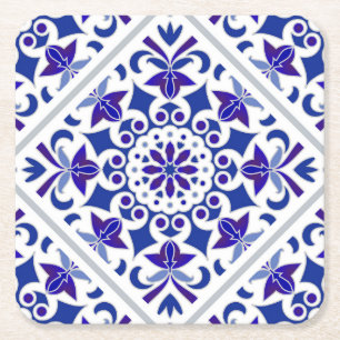Dessous De Verre Carré Azulejos Indigo Portugais tuiles bleues et blanche