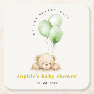 Dessous De Verre Carré Baby shower à ballon d'attente neutre vert