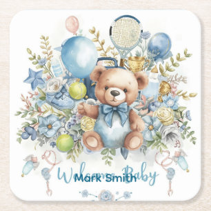 Dessous De Verre Carré Baby shower à thème de tennis pour Baby Boy Party