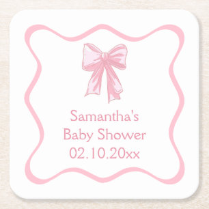 Dessous De Verre Carré Baby Shower au Ruban Rose