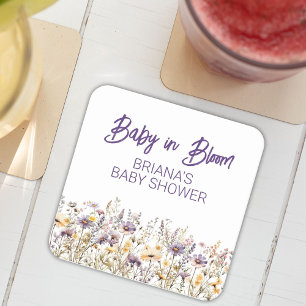 Dessous De Verre Carré Baby-shower aux fleurs sauvages violettes mixte