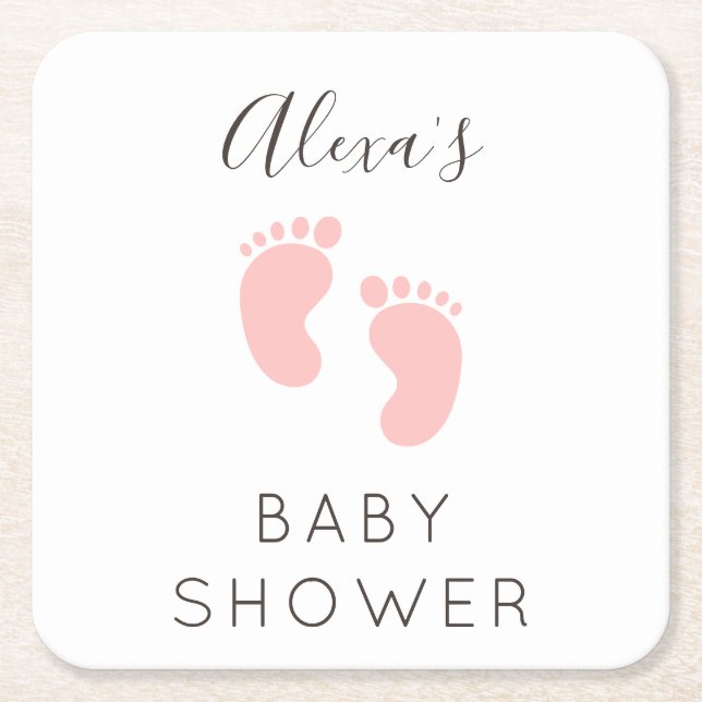 Dessous De Verre Carré Baby shower bébé fille Favoriser (Devant)