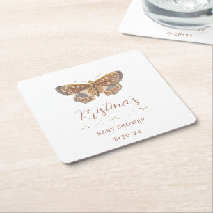 Dessous De Verre Carré Baby shower Bébé Fille Papillon Baisers